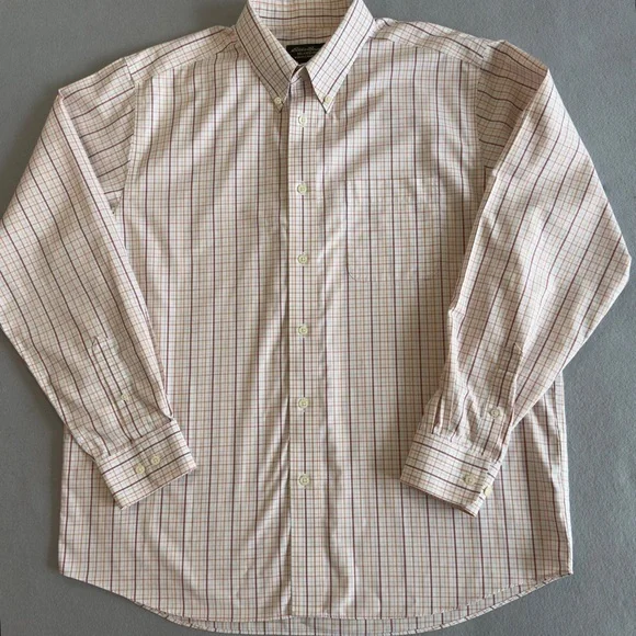 Eddie Bauer Men's Button-Down Plaid Shirt in Cream, Red, Brown - Picture 5 of 8